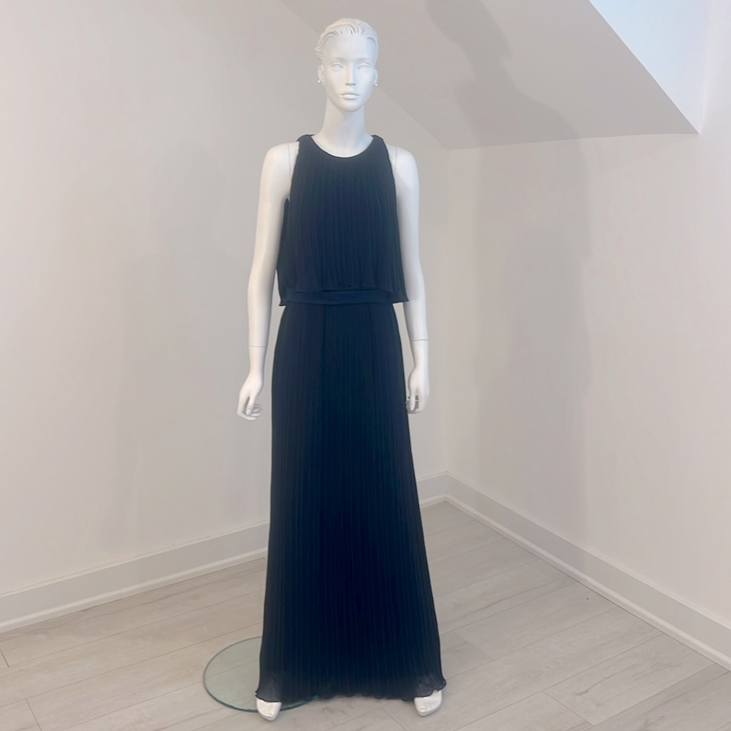 Sample Nwt After Six 6731 Size 12 Midnight Blue Pleated Chiffon Pristine